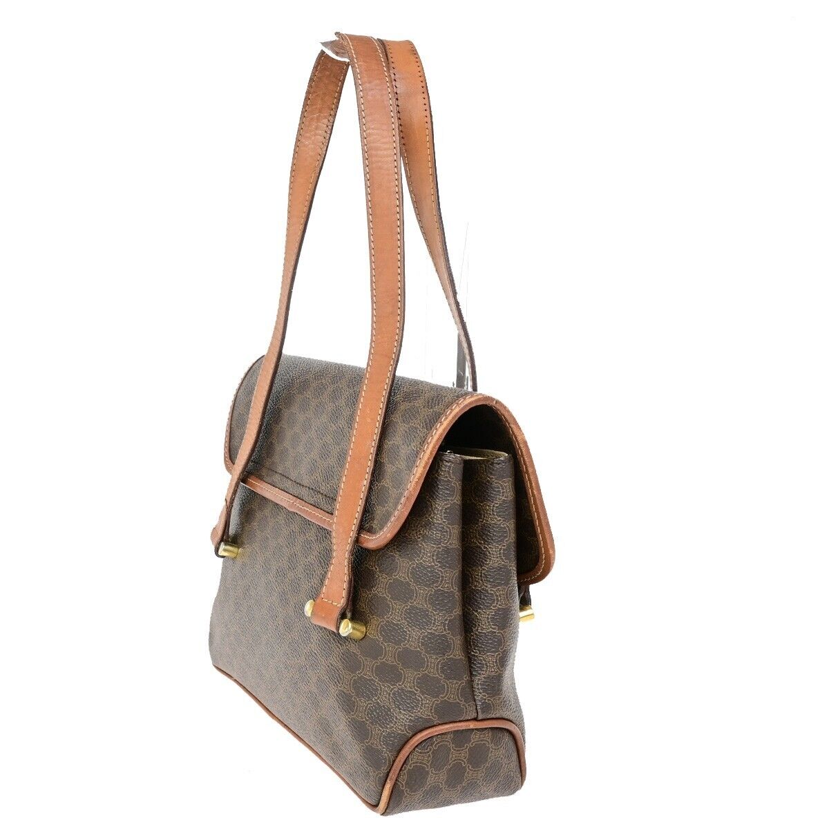 CELINE Logo Macadam Pattern Shoulder Bag PVC Leather Brown Italy Gold 60FB174