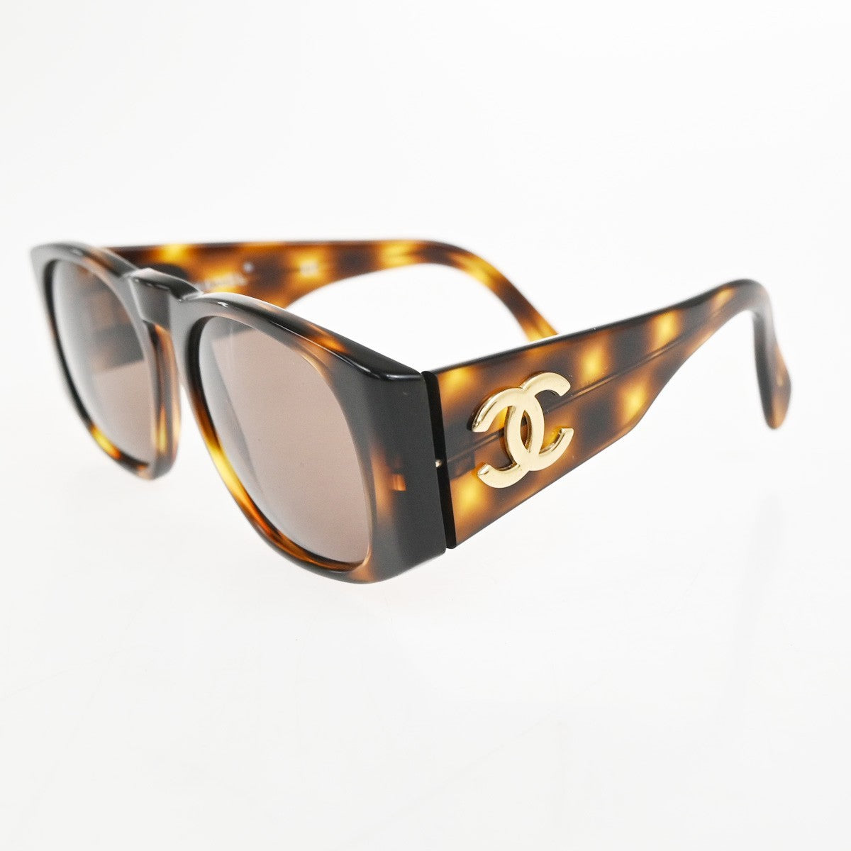 CHANEL CC Logo Sunglasses Eye Wear Plastic Brown GHW 01451 63RL897