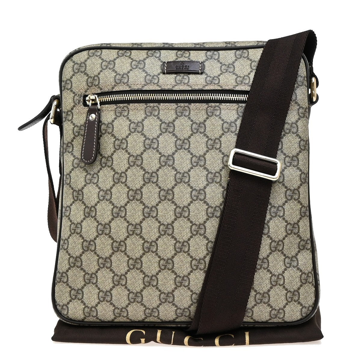GUCCI Logo GG Pattern Shoulder Bag PVC Leather Brown GHW Italy 70EE317