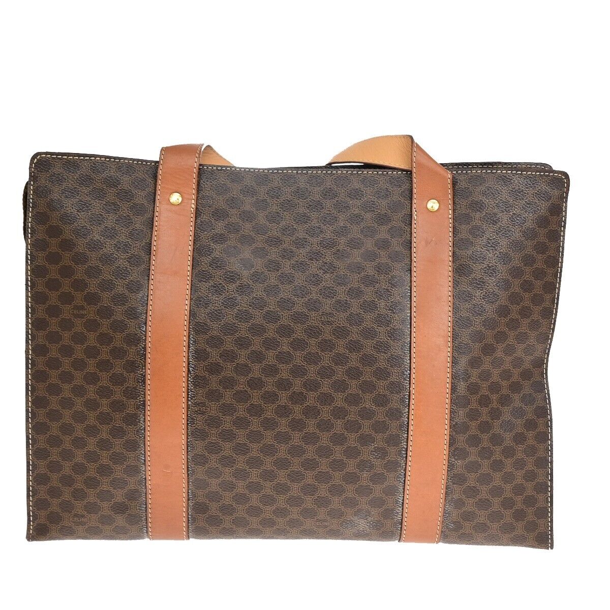 CELINE Logo Macadam Pattern Shoulder Tote Bag PVC Leather Brown Italy 65SH798