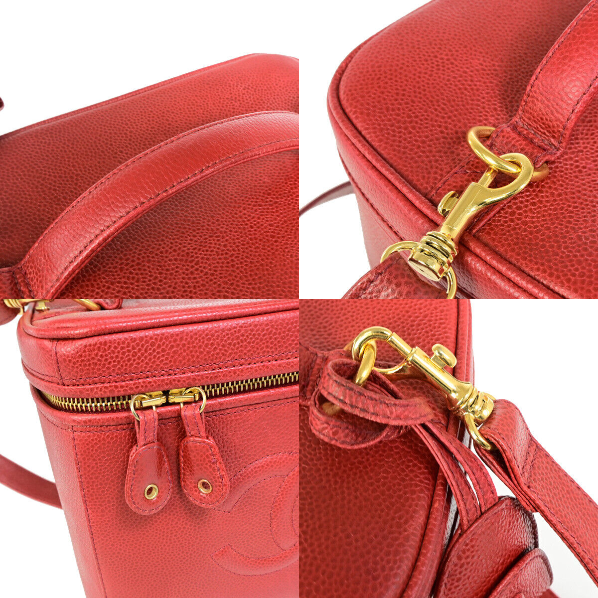 CHANEL CC Logo 2Way Vanity Hand Bag Caviar Skin Leather Red GHW Vintage 309RK387