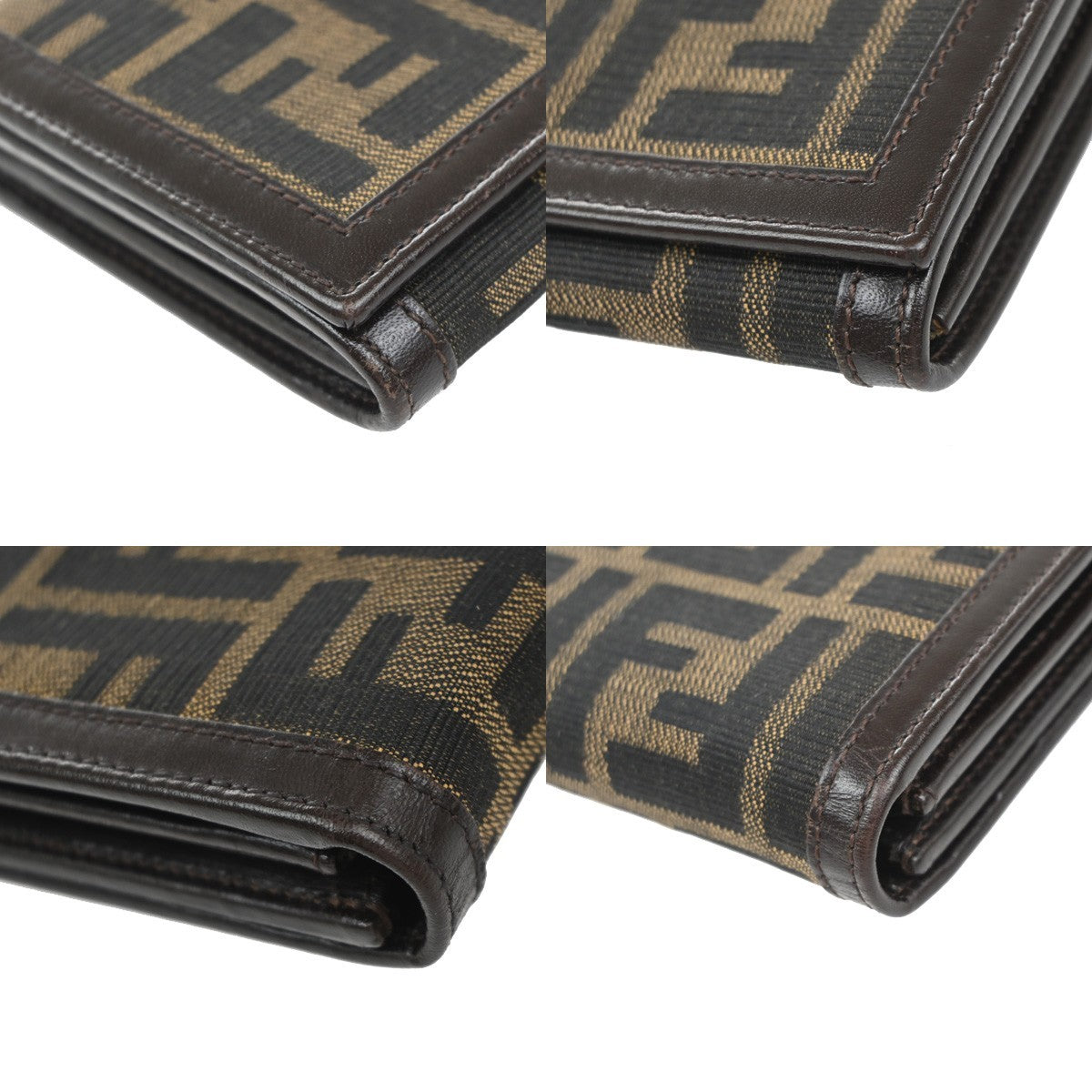 FENDI Logo Zucca Pattern Long Bifold Wallet Canvas Leather Brown 69KP025