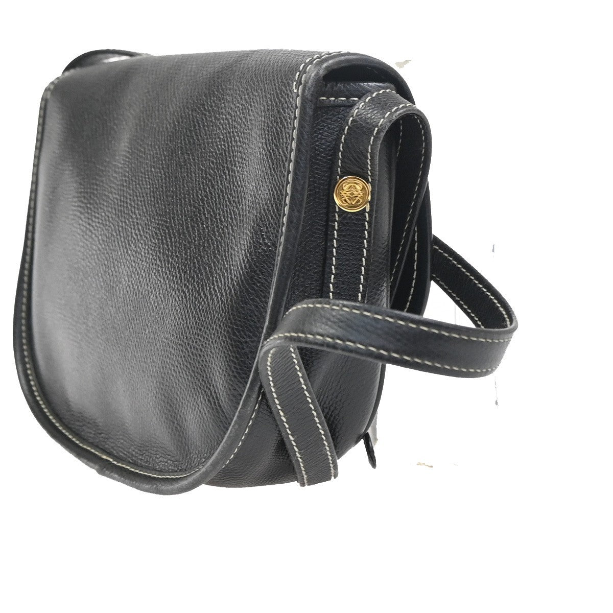 LOEWE Logo Anagram Flap Shoulder Crossbody Bag Leather Black GHW 67ZA356