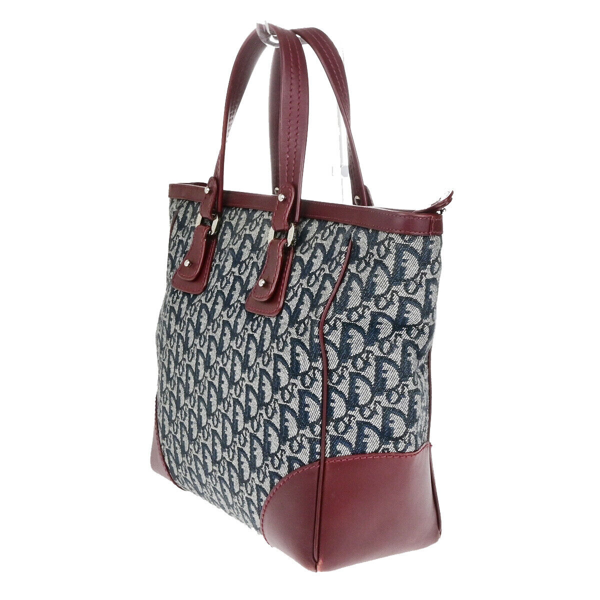 CHRISTIAN DIOR Trotter Pattern Hand Bag Canvas Leather BY Blue SHW 16YG692
