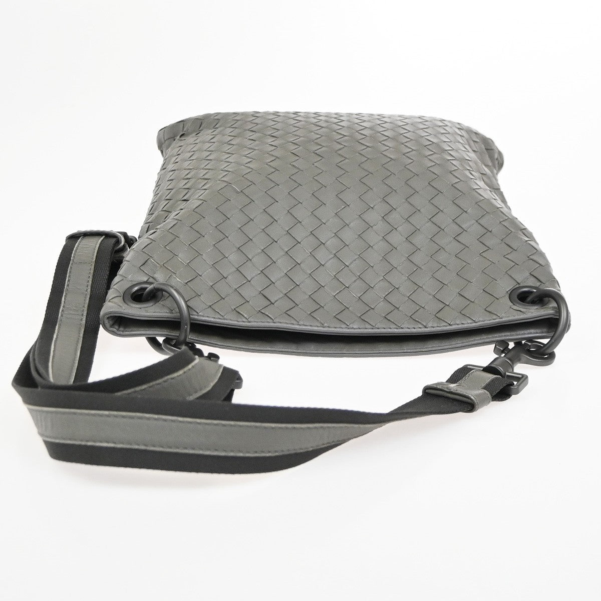 BOTTEGA VENETA Logo Intrecciato Shoulder Bag Leather Black Grey Italy 12ZA252