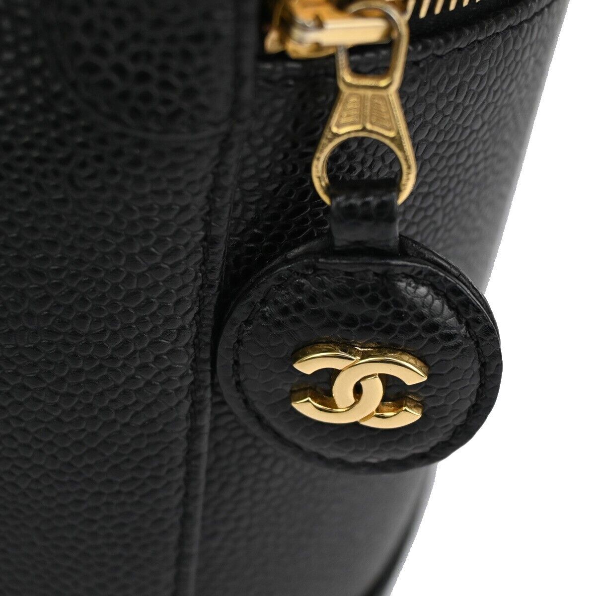 CHANEL CC Logo Vanity Cosmetic Hand Bag Caviar Skin Leather Black GHW 660RJ644