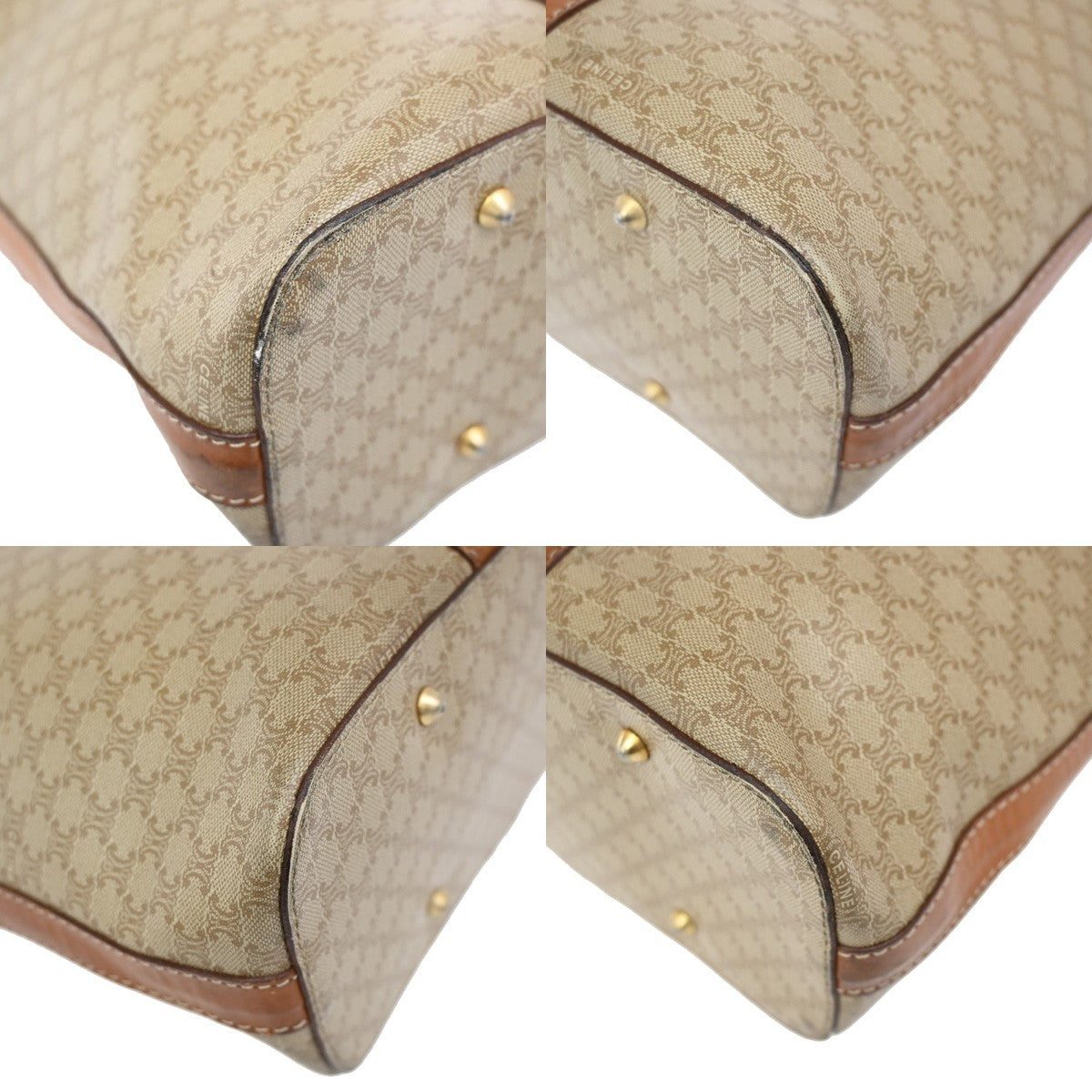 CELINE Macadam Pattern Shoulder Tote Bag PVC Leather Brown Gold Italy 04TA028