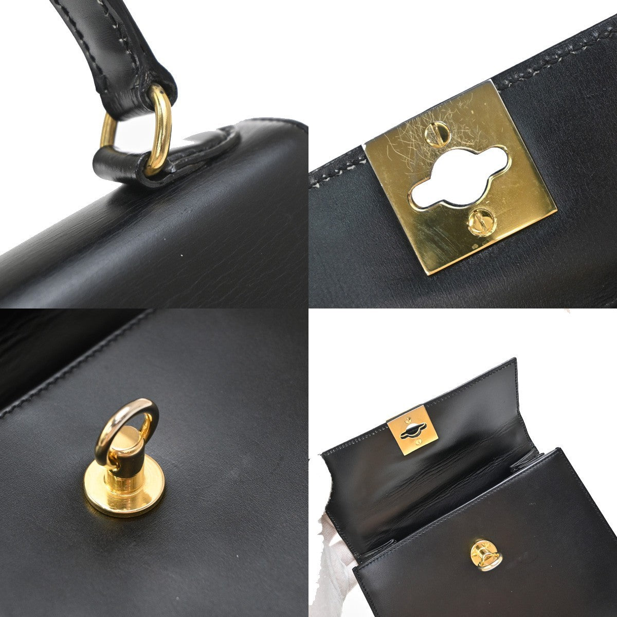 CELINE Logo Top Handle Hand Bag Leather Black GHW Italy 76EG223