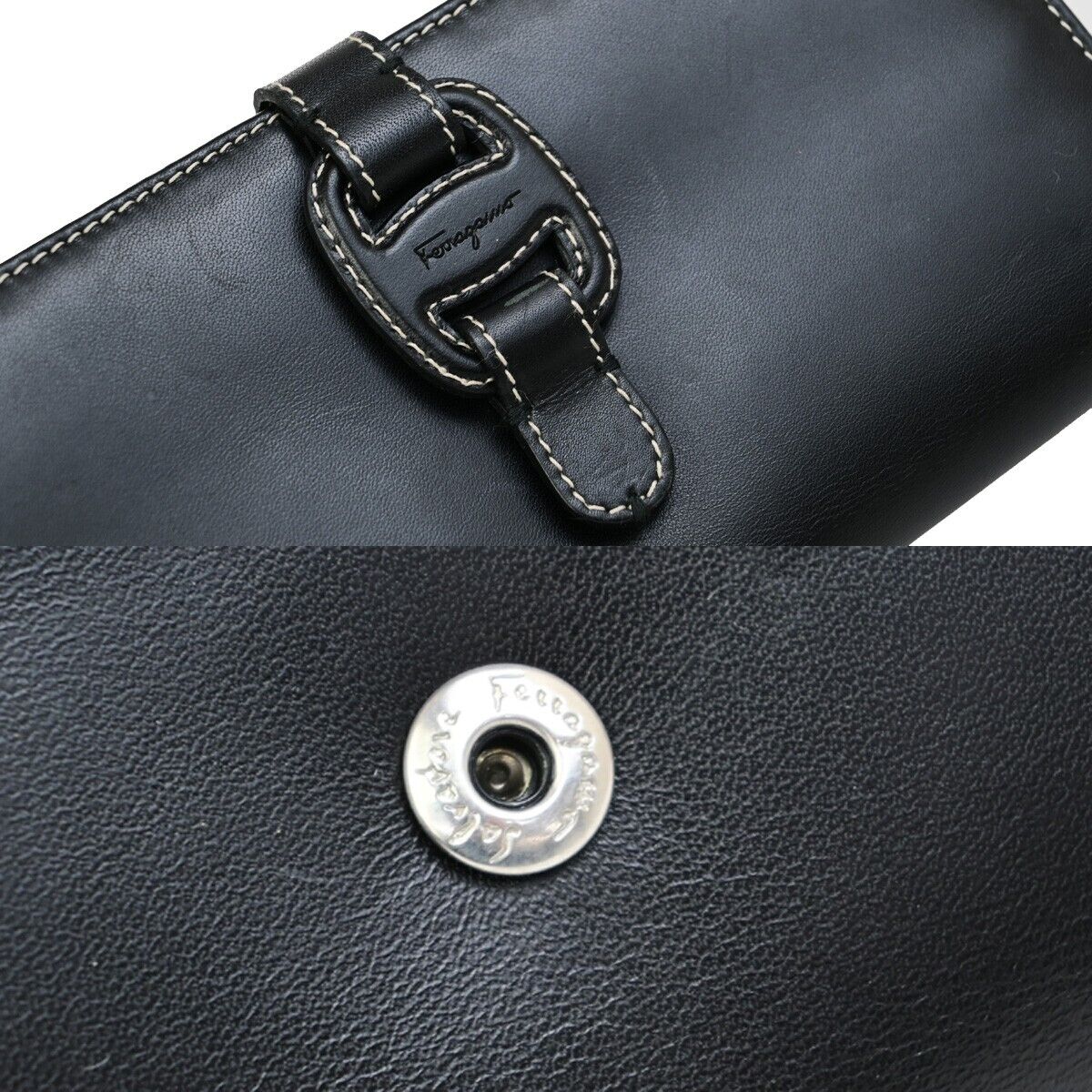 SALVATORE FERRAGAMO Logo Vara Bifold Long Walllet Leather Black Italy 01KA410