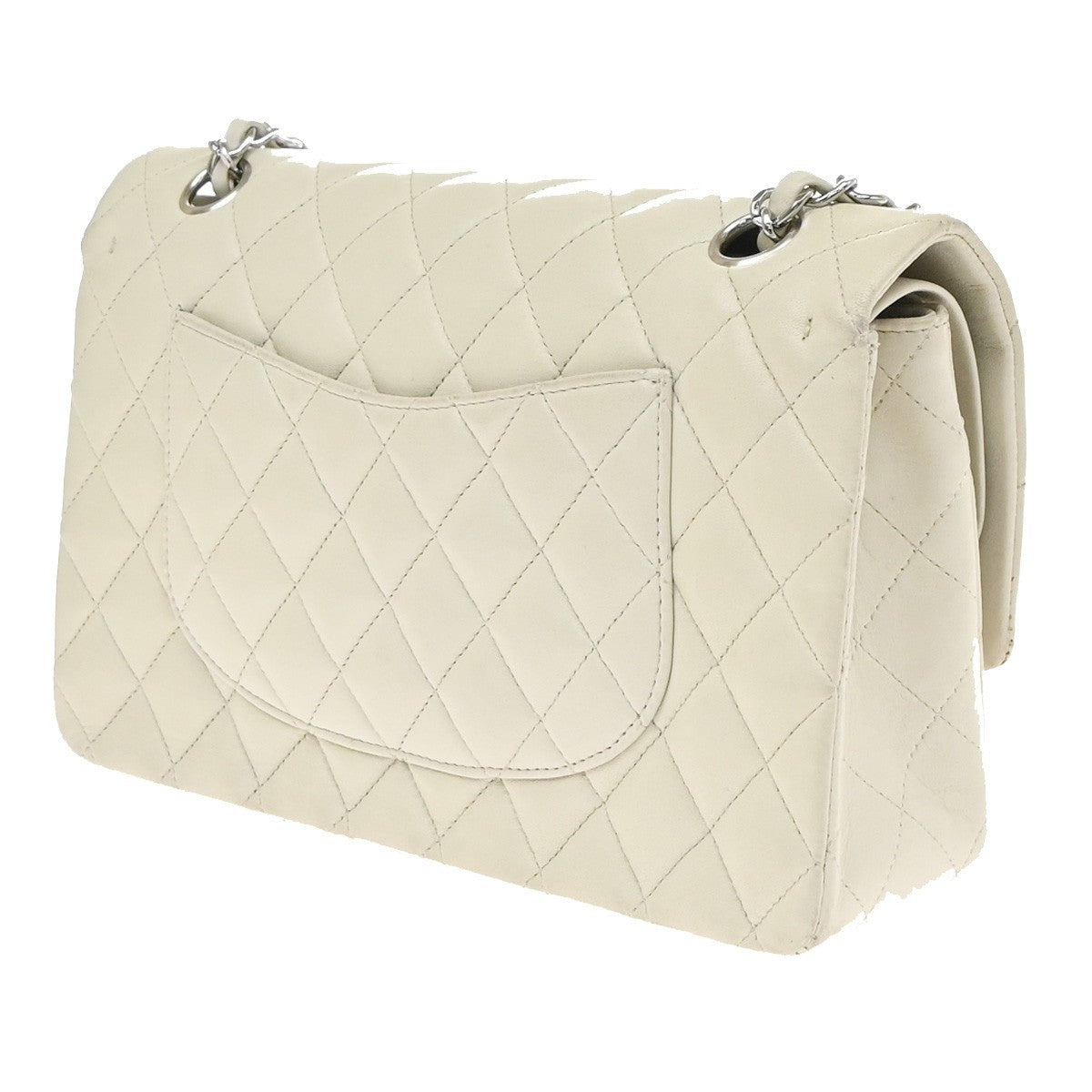 CHANEL CC Matelasse 25 Double Flap Chain Shoulder Bag Leather White SHW 700RP187