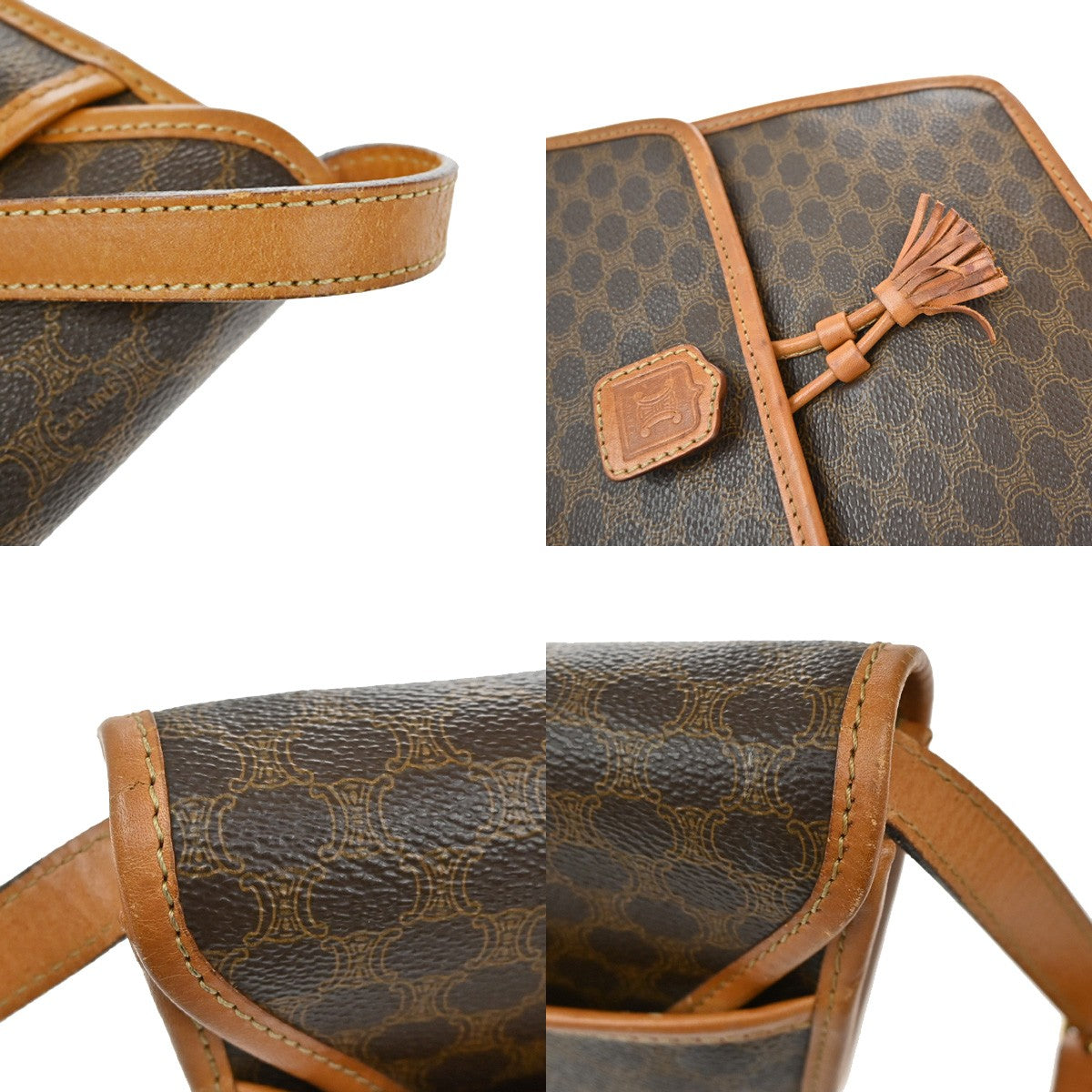 CELINE Logo Macadam Pattern Shoulder Bag PVC Leather Brown GHW Italy 36YH758