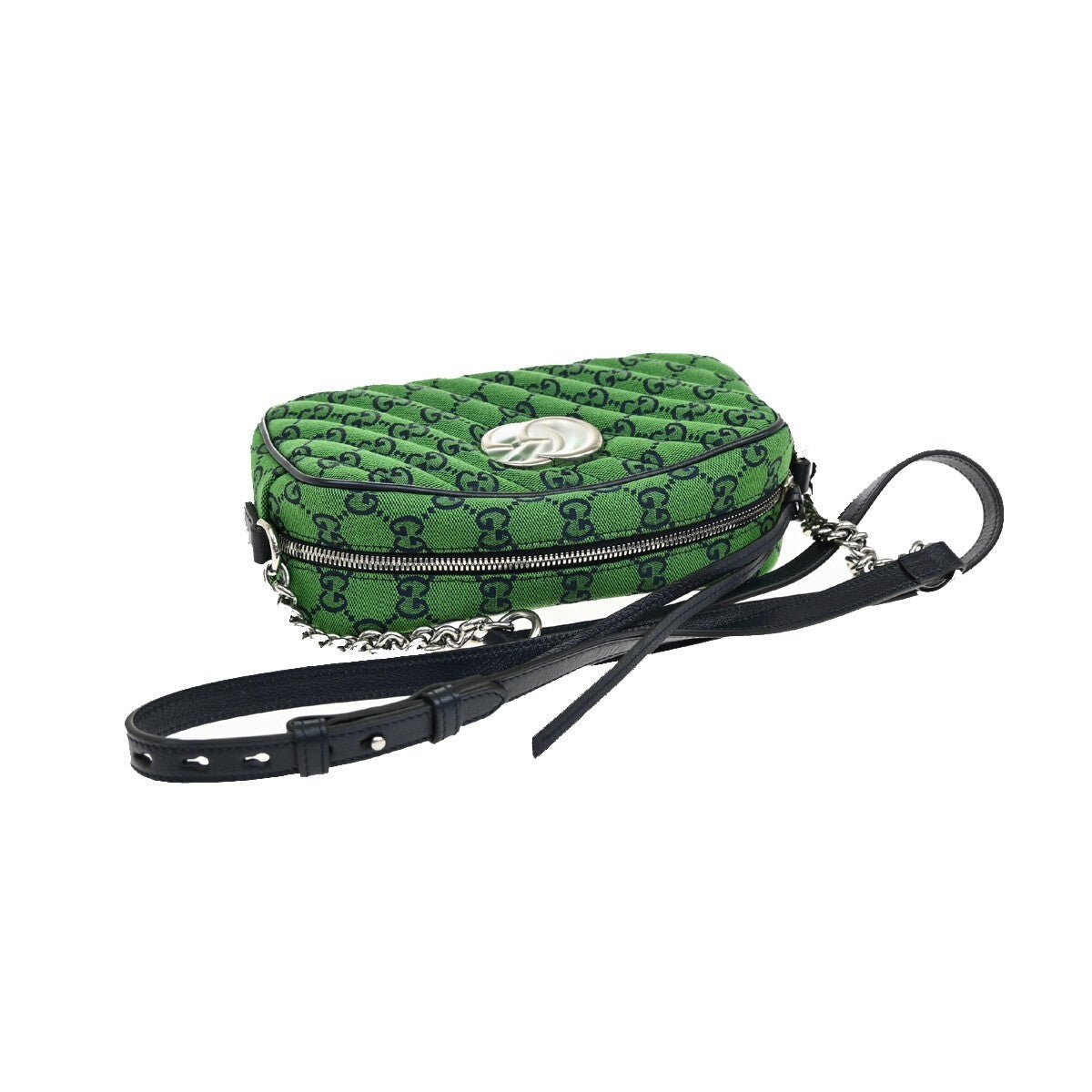 GUCCI Marmont GG Pattern Chain Shoulder Bag Canvas Leather Green 631RF291
