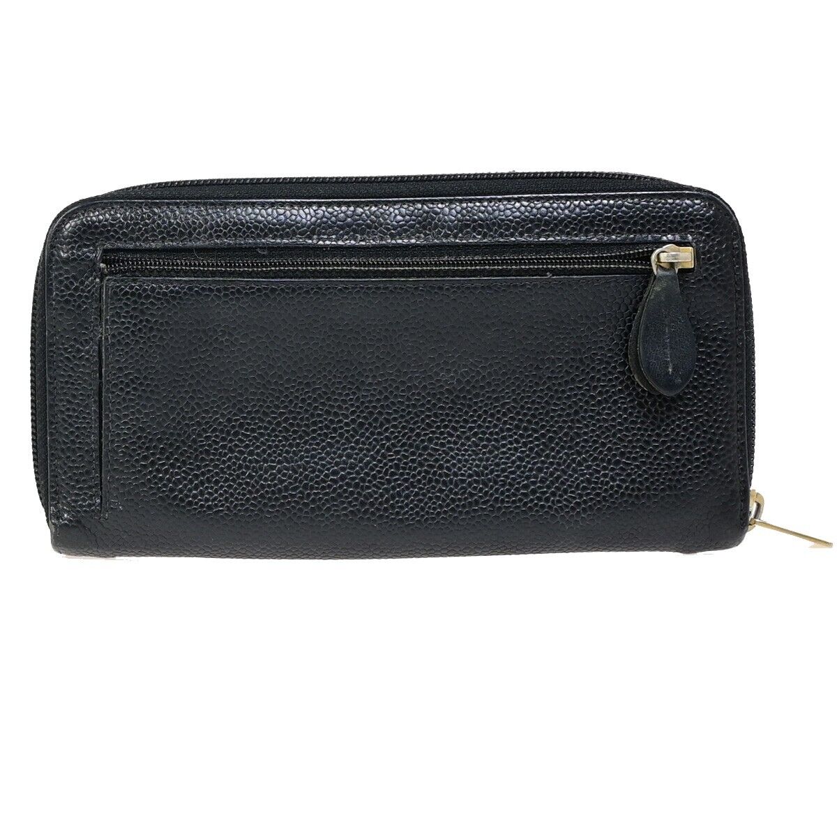 CHANEL CC Long Zip Around  Wallet Purse Caviar Skin Leather Black GHW 04FA616