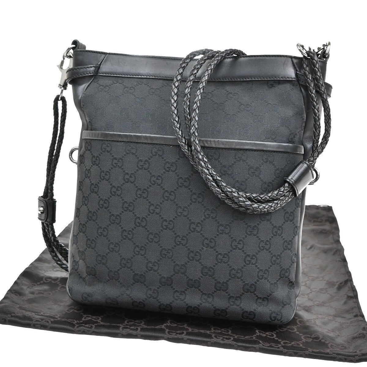 GUCCI Logo GG Pattern Cross Body Shoulder Bag Canvas Leather Black Italy 80EE311