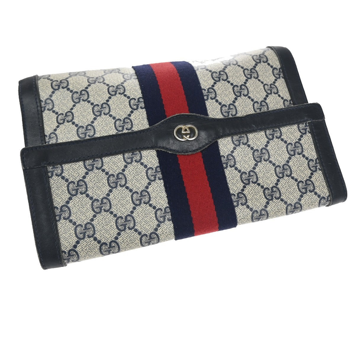 GUCCI Parfums GG Sherry Clutch Pouch Bag Leather PVC Navy Made in Italy 09TA592