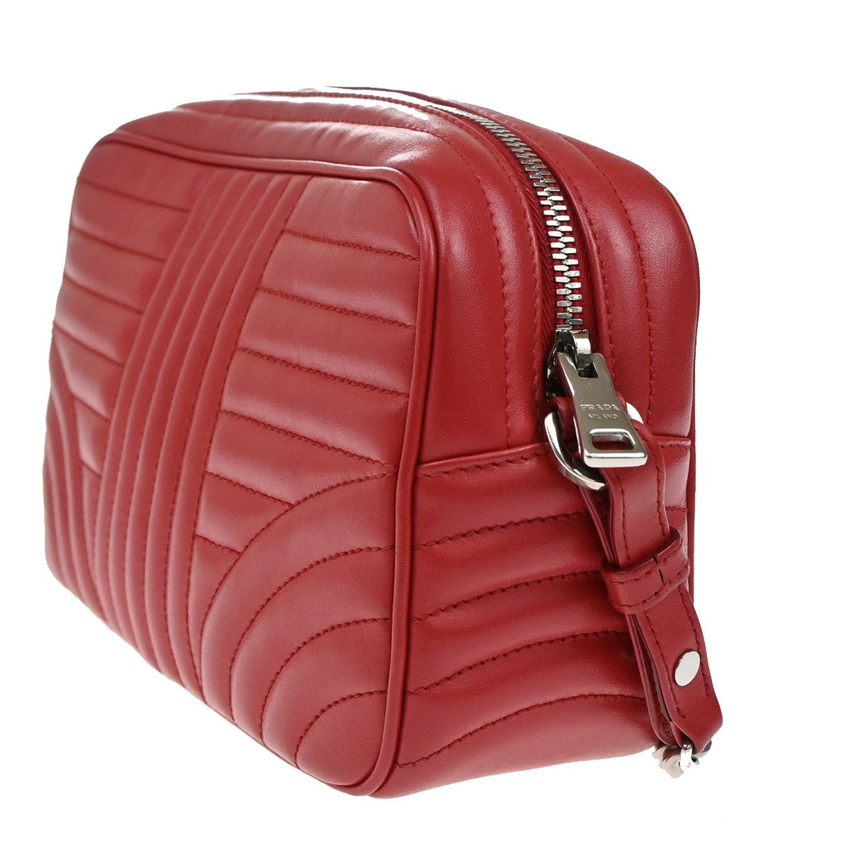 PRADA Logo Diagramme Mini Chain Shoulder Bag Leather Red SHW Italy 46RL099