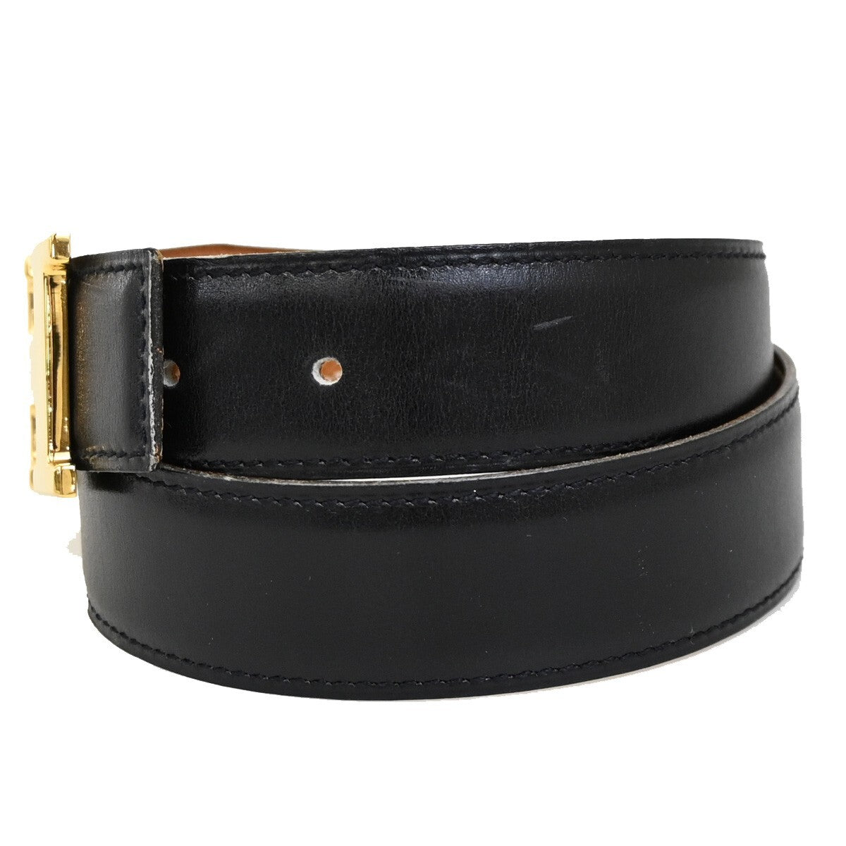 HERMES H Logo Constance Reversible Buckle Belt Leather Black Brown 82RF277