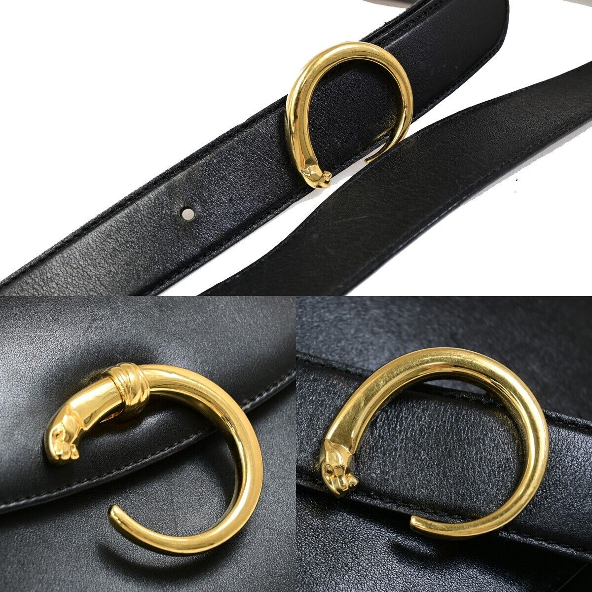 CARTIER Logo Panther Shoulder Bag Leather Black GHW Made in Italy 77EC368