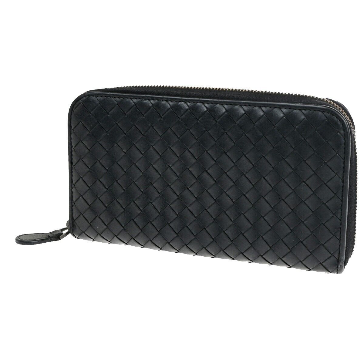 BOTTEGA VENETA Intrecciato Long Zipper Around Wallet Purse Leather Black 68EC519