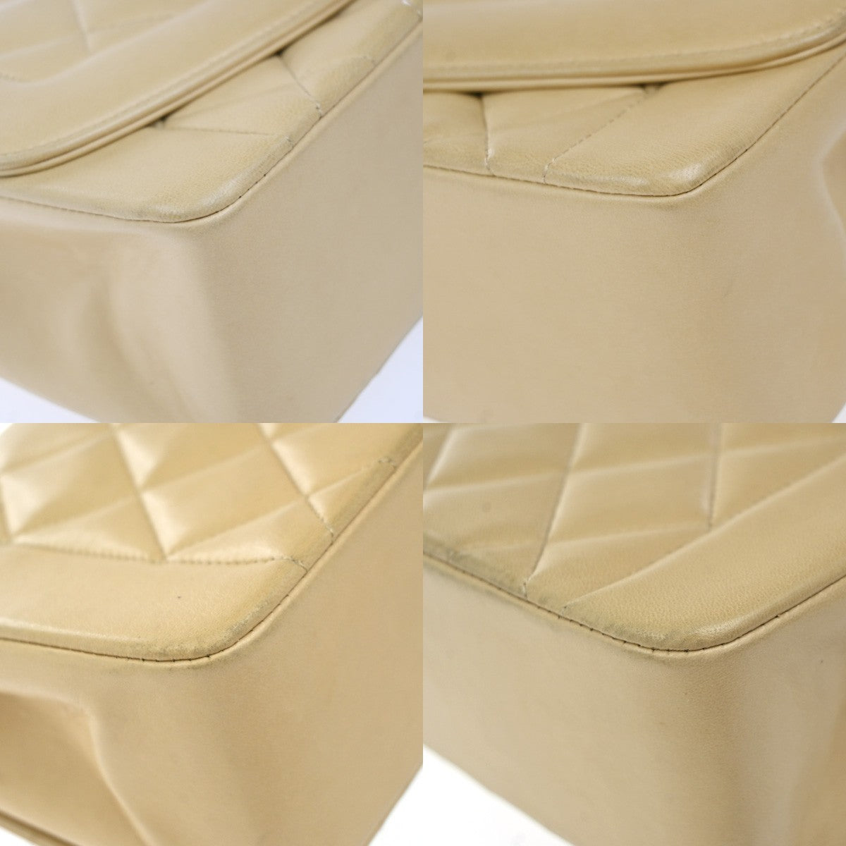 CHANEL CC Diana Matelasse 22 Chain Shoulder Bag Leather Beige Vintage 850RP130