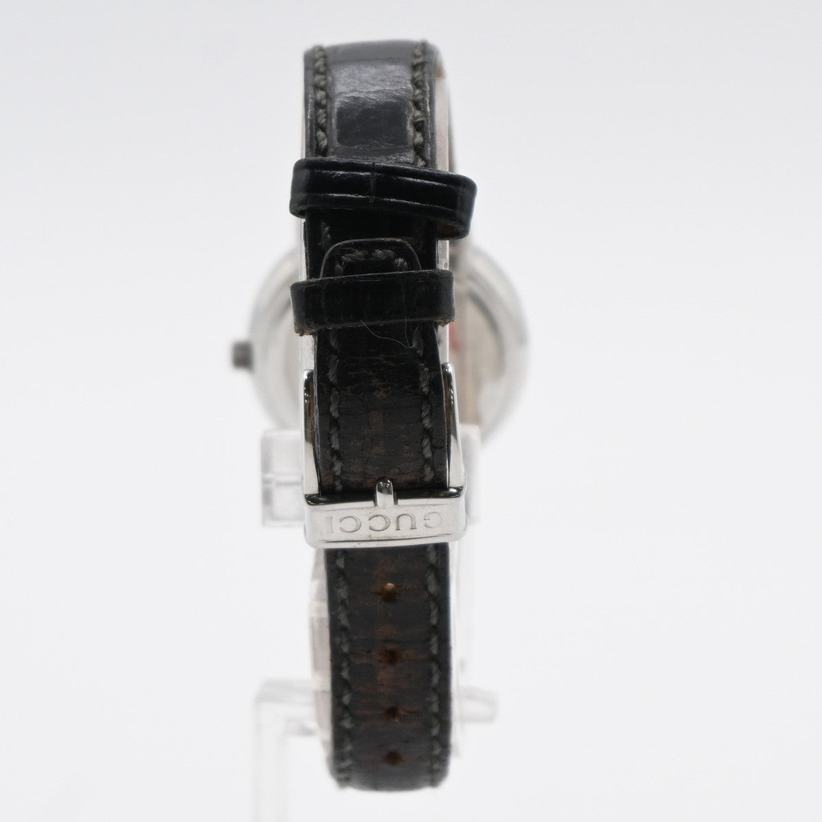 GUCCI 3000L Watch Quartz 25 mm Stainless Steel Embossing Leather Black 05LC590