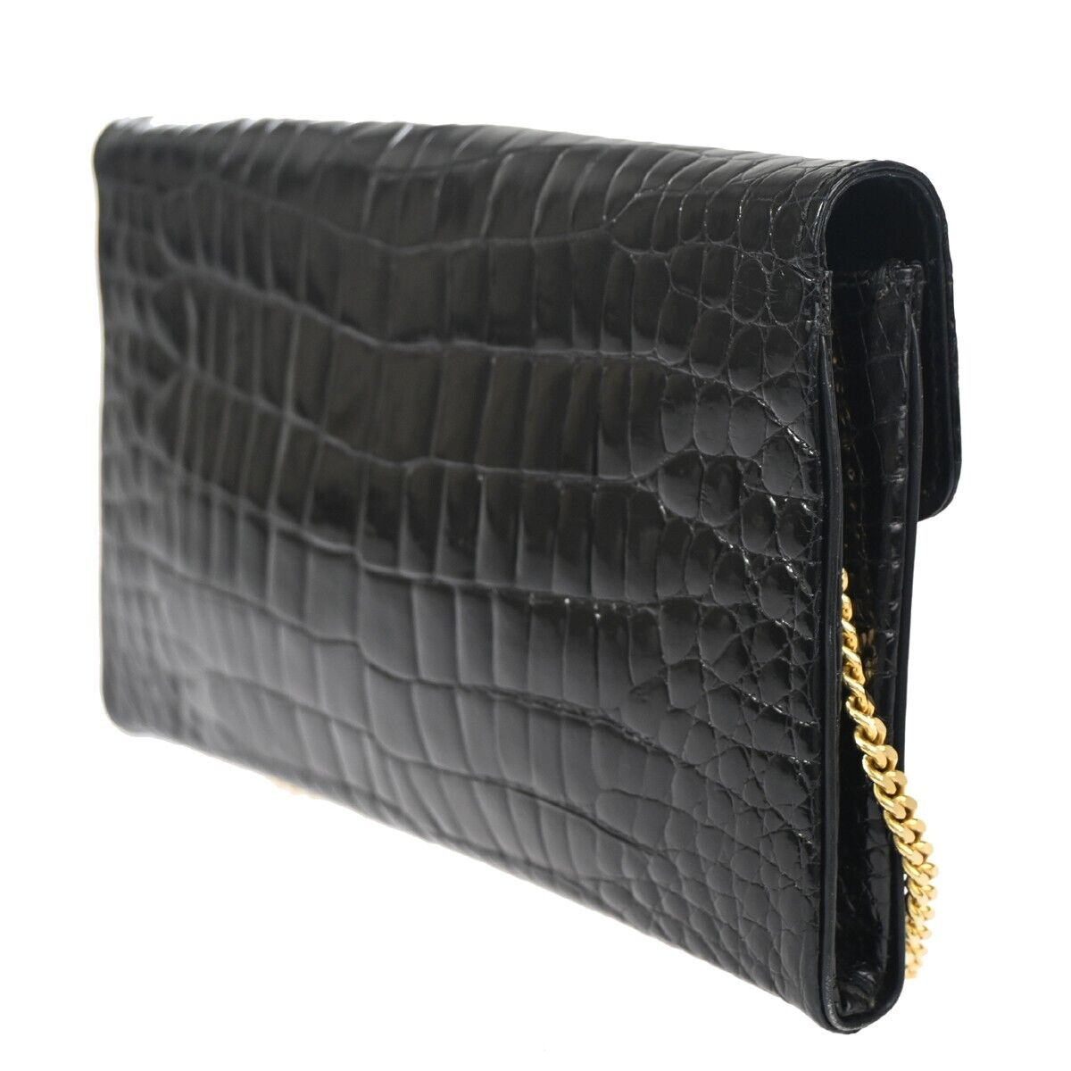 LOEWE Logo Anagram 2way Chain Shoulder Clutch Bag Exotic Leather Brack 88ED471