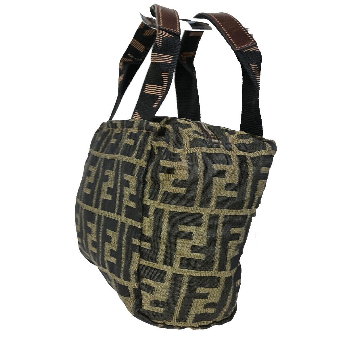 FENDI Logo Zucca Pattern Mini Hand Bag Canvas Leather Brown Italy 36FB183