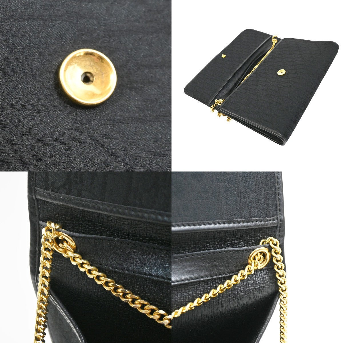 CHRISTIAN DIOR Logo Trotter Chain Shoulder Hand Bag Canvas Leather BK 61KC887