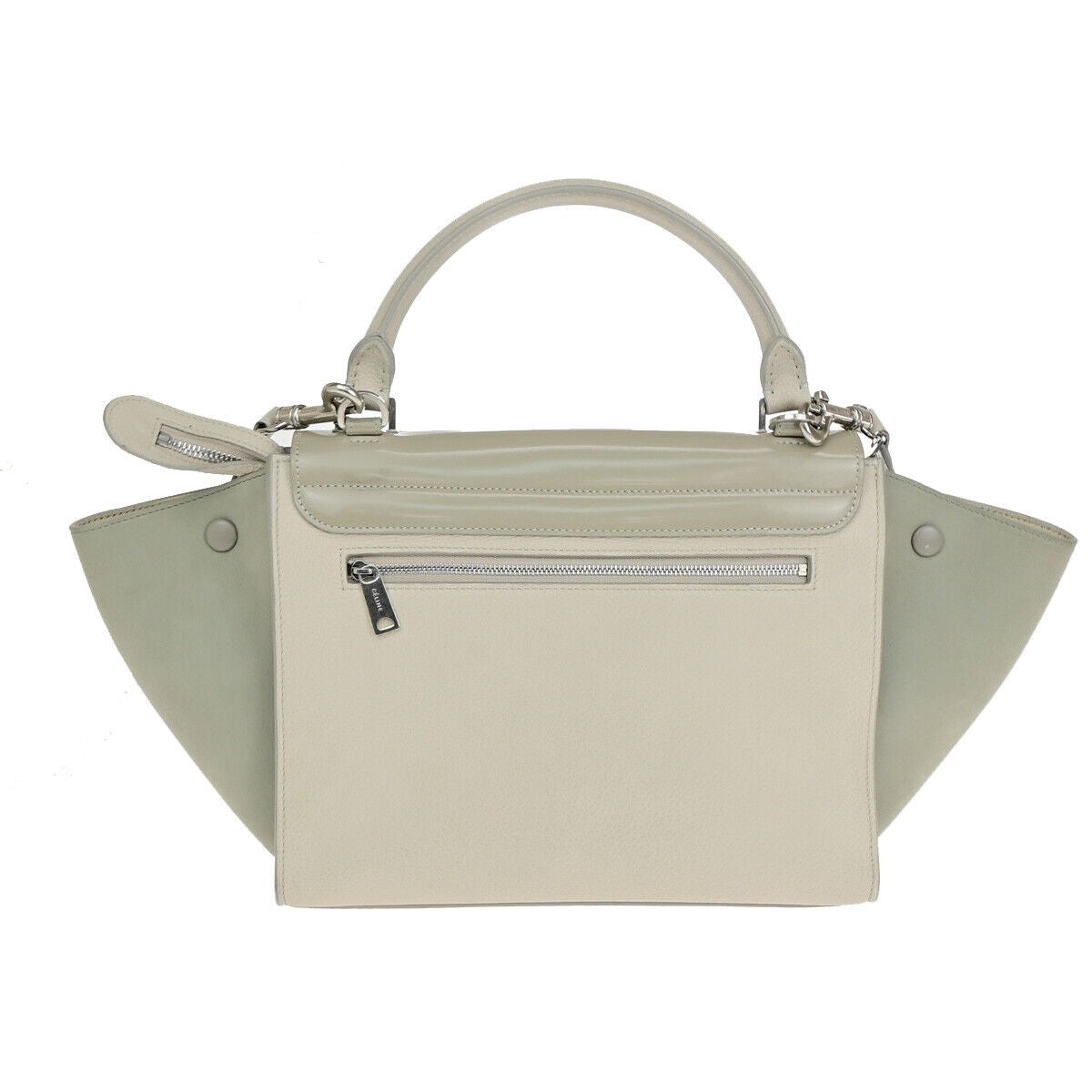 CELINE Logo Trapeze 2Way Shoulder Hand Bag Suede Patent Leather Beige 83YF548