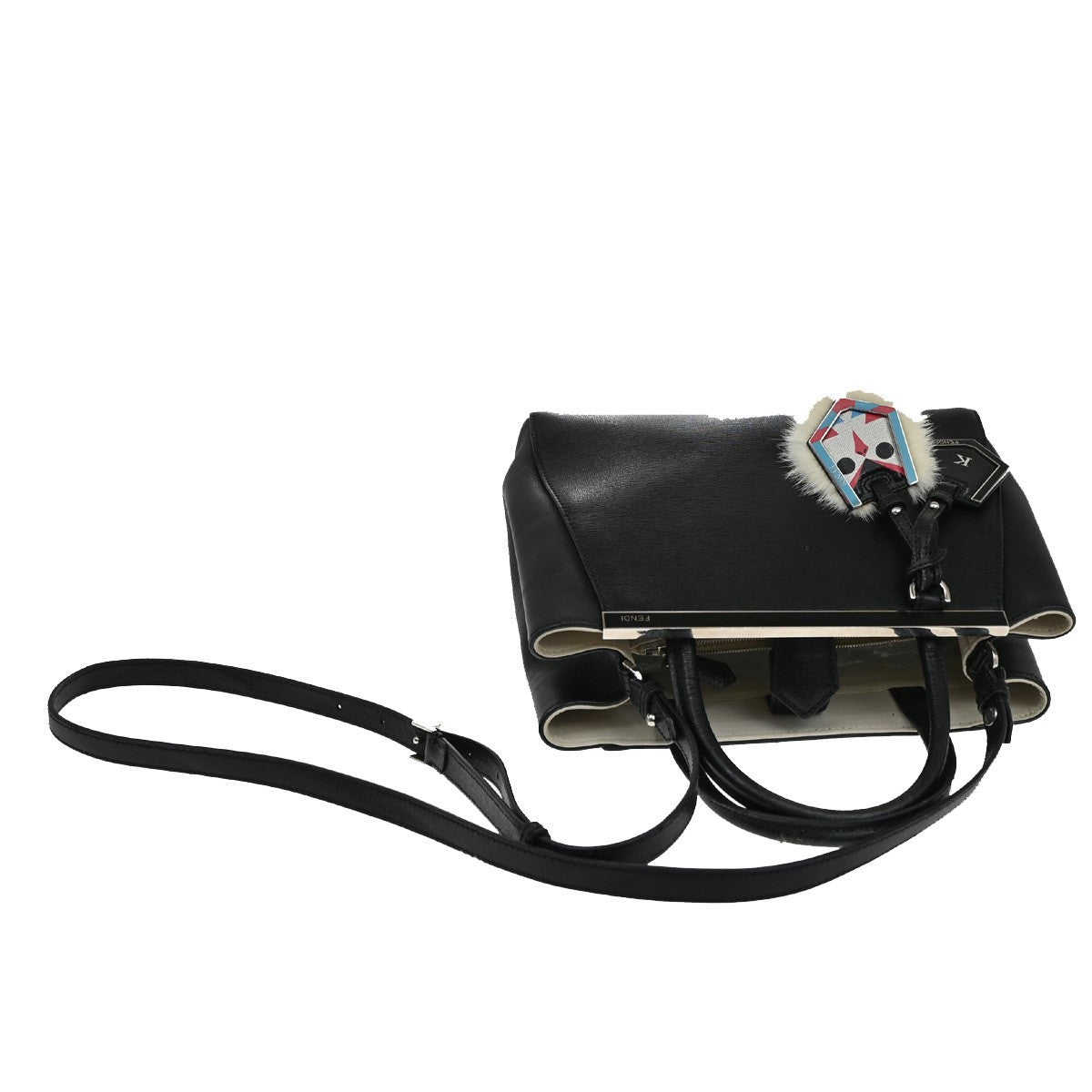 FENDI Logo Petit 2Jours 2Way Hand Bag Leather Monster Charm Black SHW 31YH824