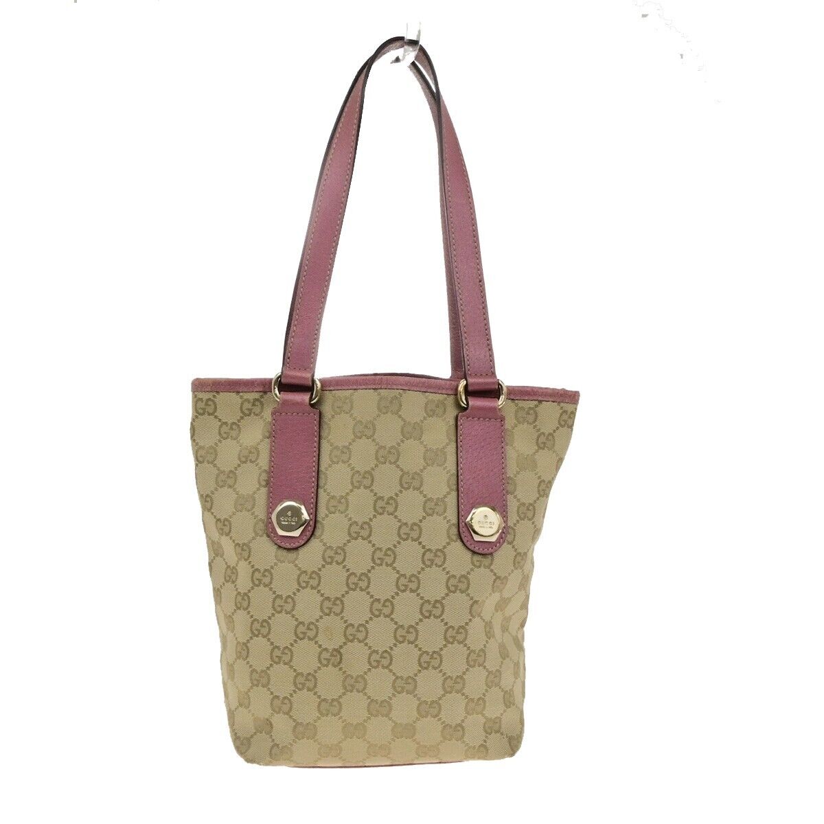 GUCCI Logo GG Pattern Shoulder Hand Bag Canvas Leather Brown Pink GHW 65EE117
