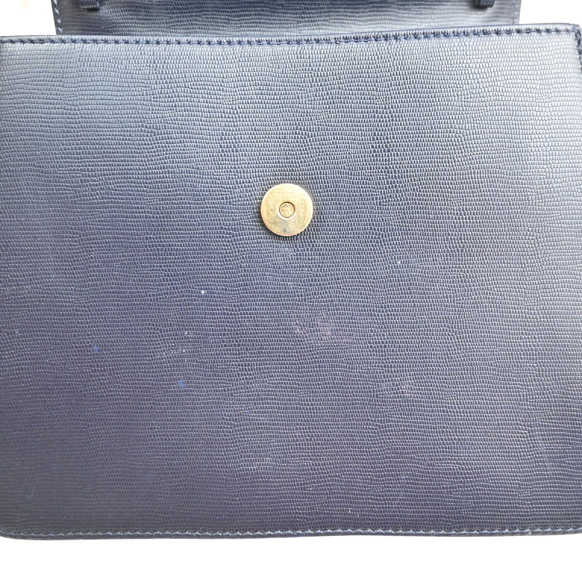 CELINE Circle Logo Tote Hand Bag Embossing Leather Navy Blue GHW 62KC507