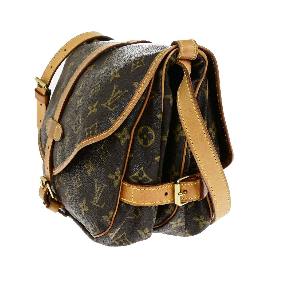LOUIS VUITTON Logo Saumur 30 Shoulder Bag Monogram Leather Brown M42256 13SH865