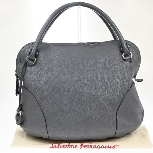 SALVATORE FERRAGAMO Logo Gancini Shoulder Hand Bag Leather Gray Italy 67KD031
