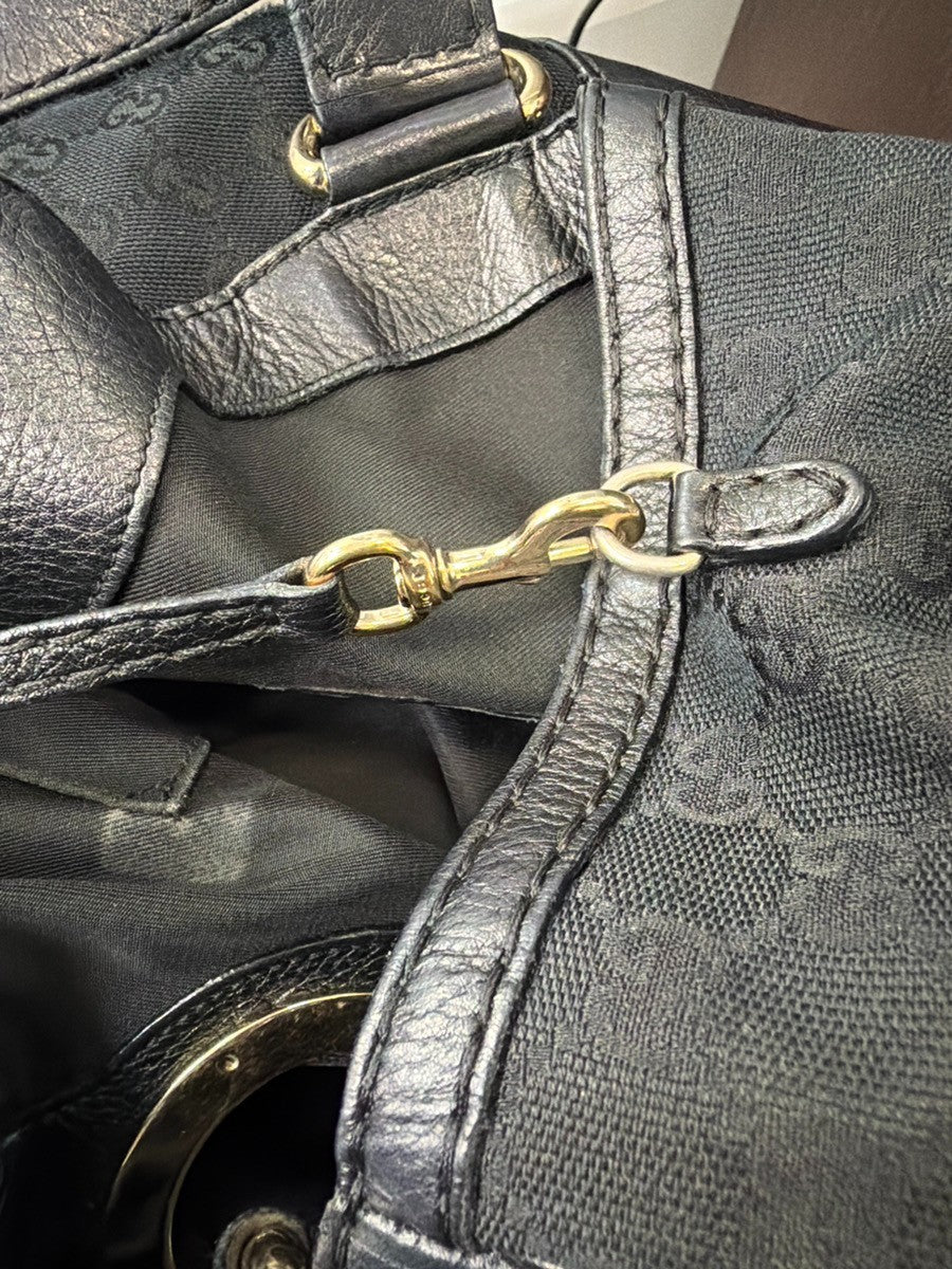 GUCCI Logo GG Pattern Shoulder Tote Bag Canvas Leather Black GHW Italy 34YH906