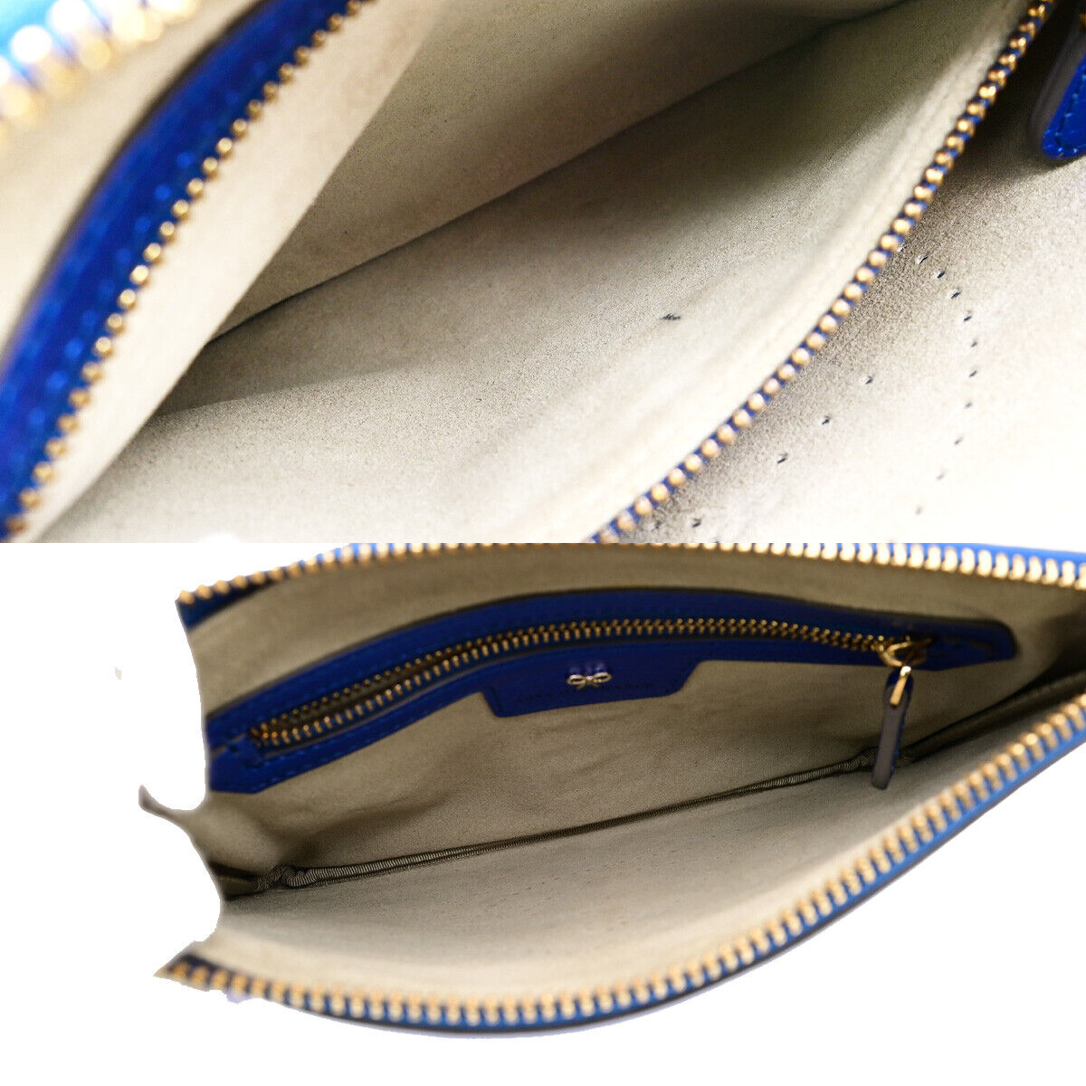 ANYA HINDMARCH Logo Smiley Wink Tassel Clutch Hand Bag Leather Blue 01KA261