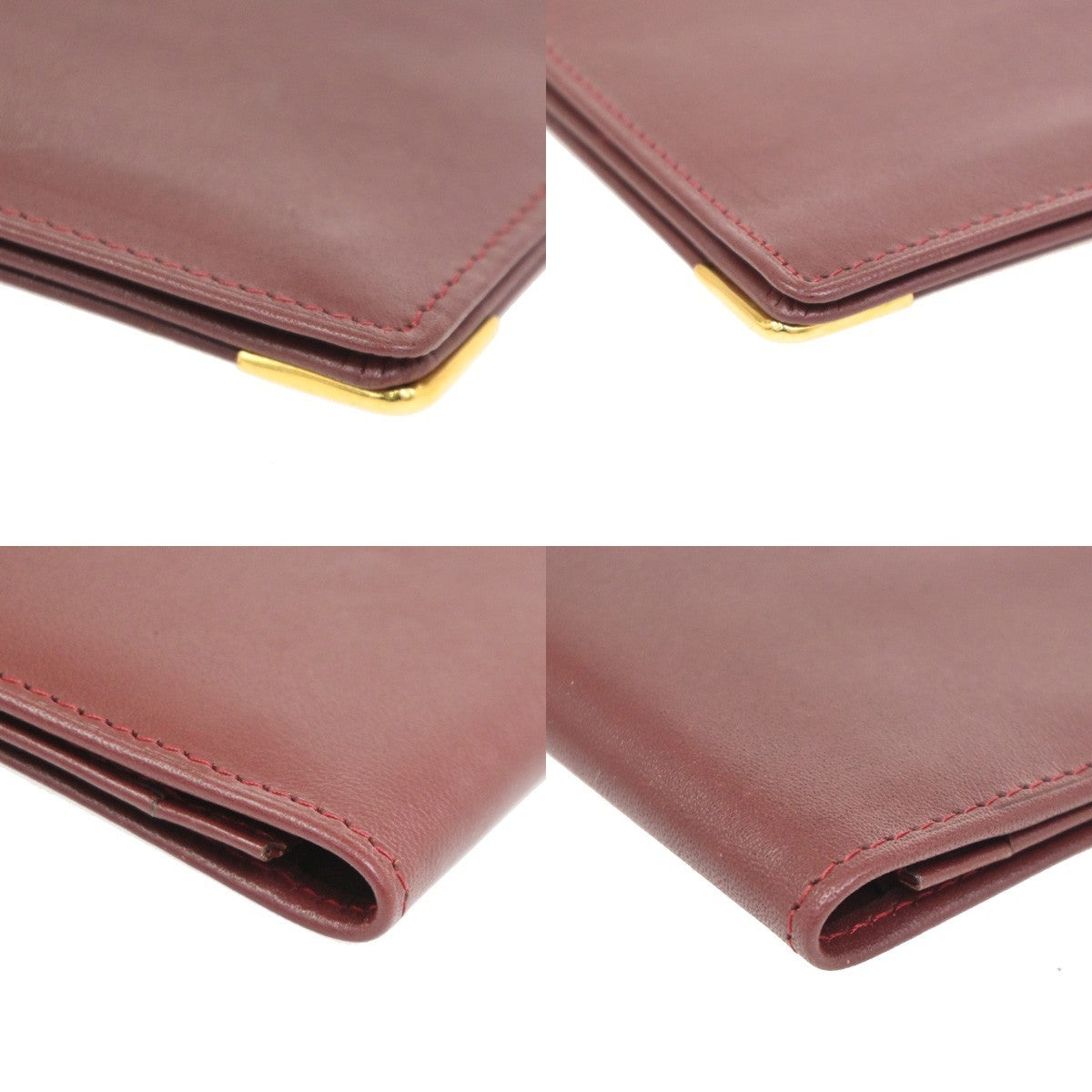 MUST DE CARTIER 2C Logo Bifold Long Wallet Purse Leather Red GHW 01KD061