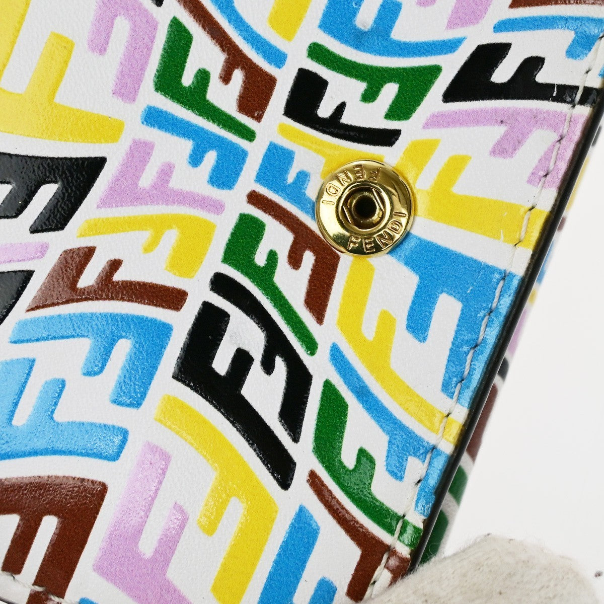 FENDI Logo FF Vertigo Baguette Trifold Compact Wallet Leather Multicolor 61YJ250