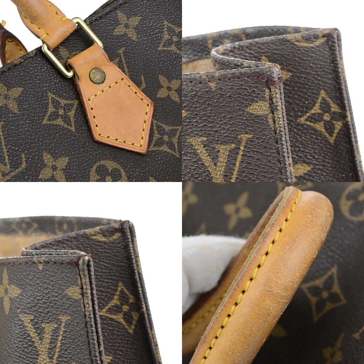 LOUIS VUITTON Logo Sac Plat Hand Tote Bag Monogram Leather Brown M51140 69ED402