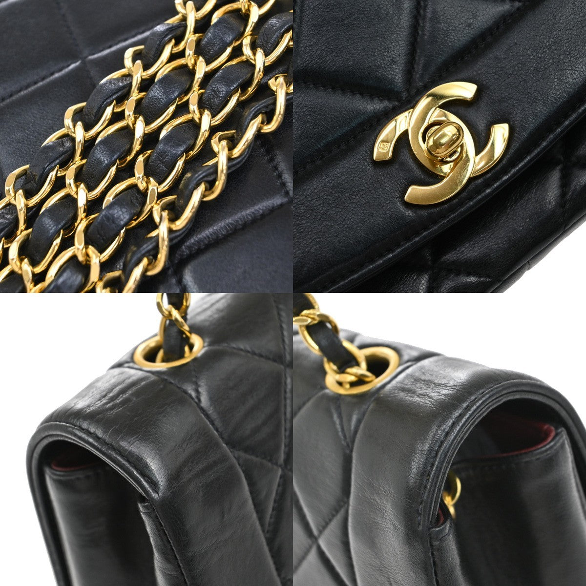 CHANEL Diana Matelasse 25 Chain Shoulder Bag Leather Black GHW Vintage 342RF657