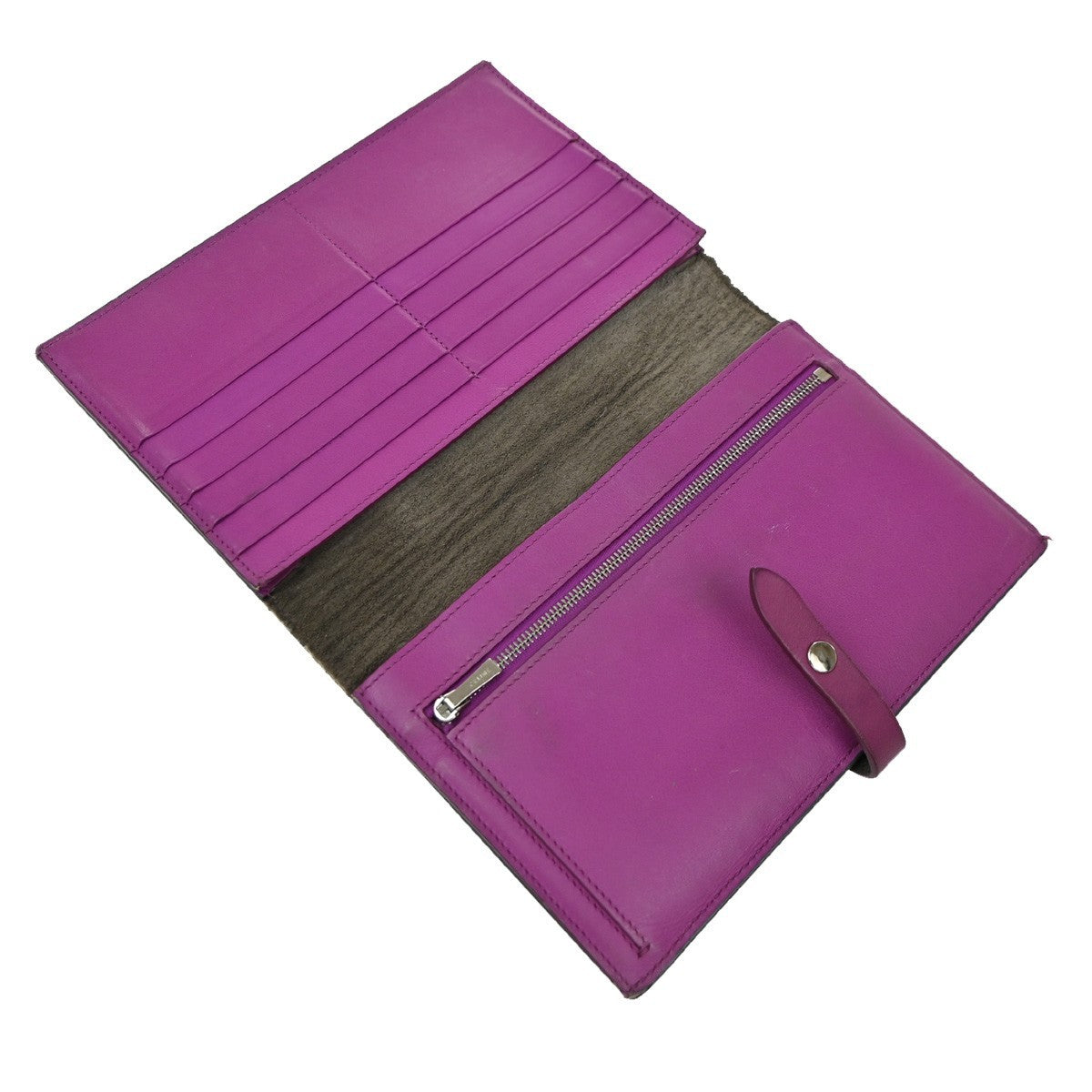 CELINE Logo Bifold Long Wallet Leather Gray Purple SHW 02EG115