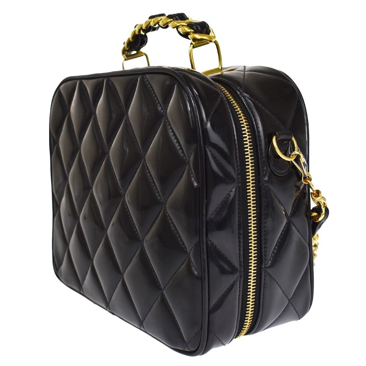 CHANEL Matelasse 2Way Chain Shoulder Hand Bag Patent Leather Black GHW 695RH004