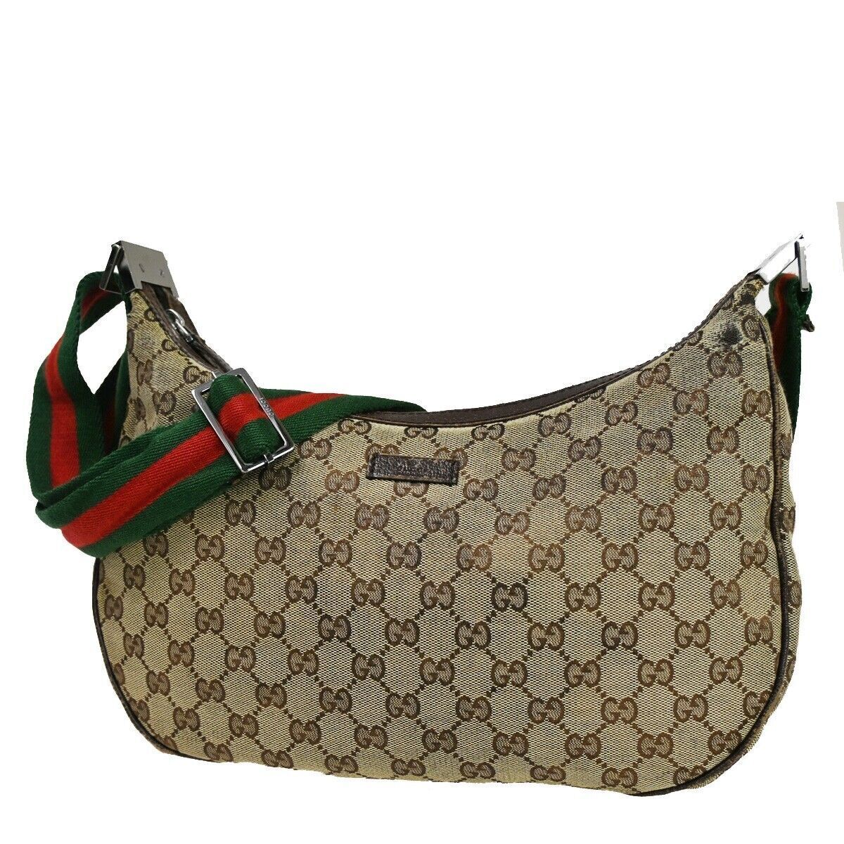 GUCCI GG Pattern Sherry Shoulder Bag Canvas Leather Brown Gold Italy 05YB696