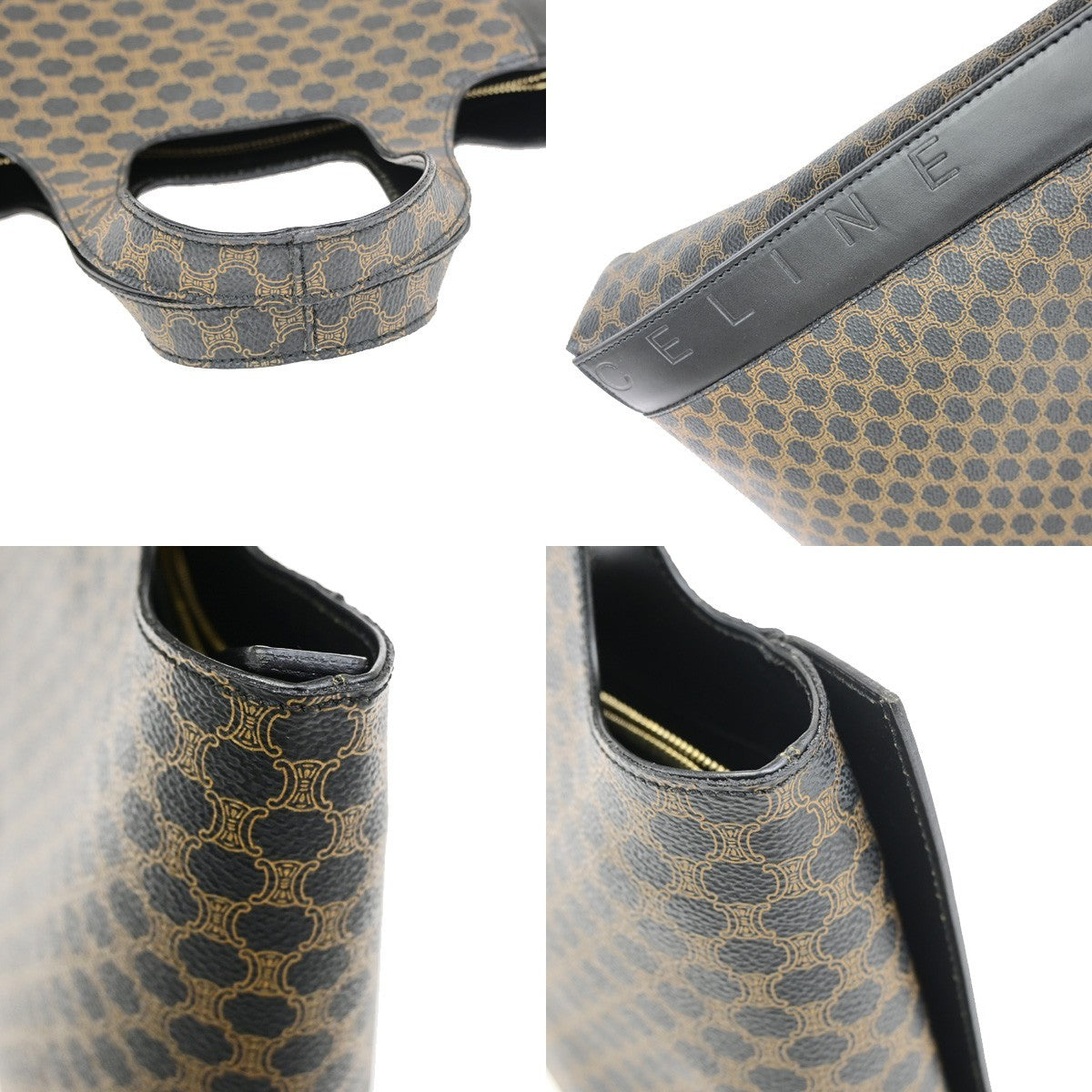 CELINE Logo Macadam Pattern Hand Bag PVC Leather Black GHW Italy 86KD118
