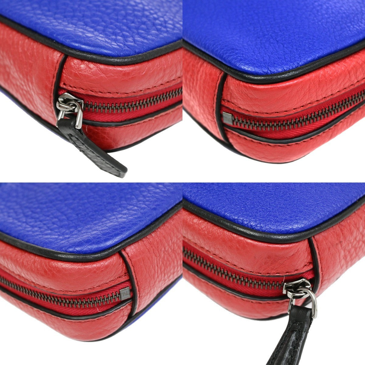 FENDI Logo Camera Case Mini Shoulder Bag Leather Red Blue SHW Italy 84CB041