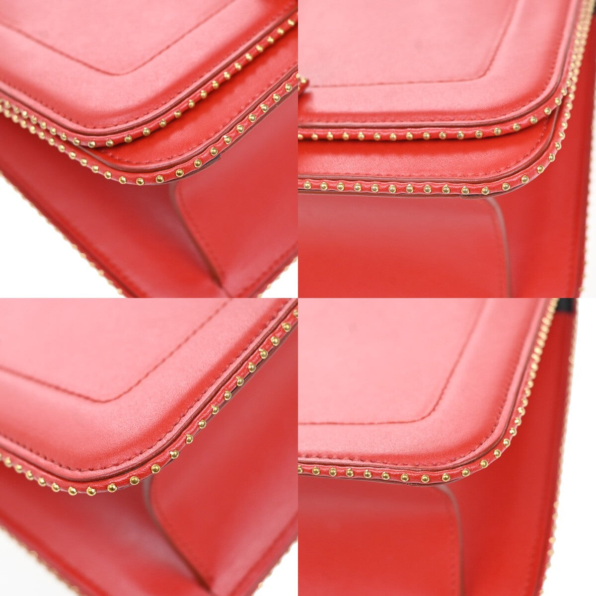 SALVATORE FERRAGAMO Vara Studs 2Way Shoulder Clutch Hand Bag Leather Red 88EE395