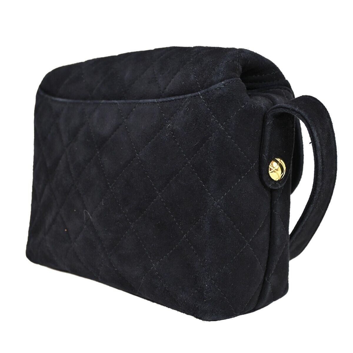 CHANEL CC Logo Mini Matelasse Shoulder Bag Suede Leather Black Gold 691HB551