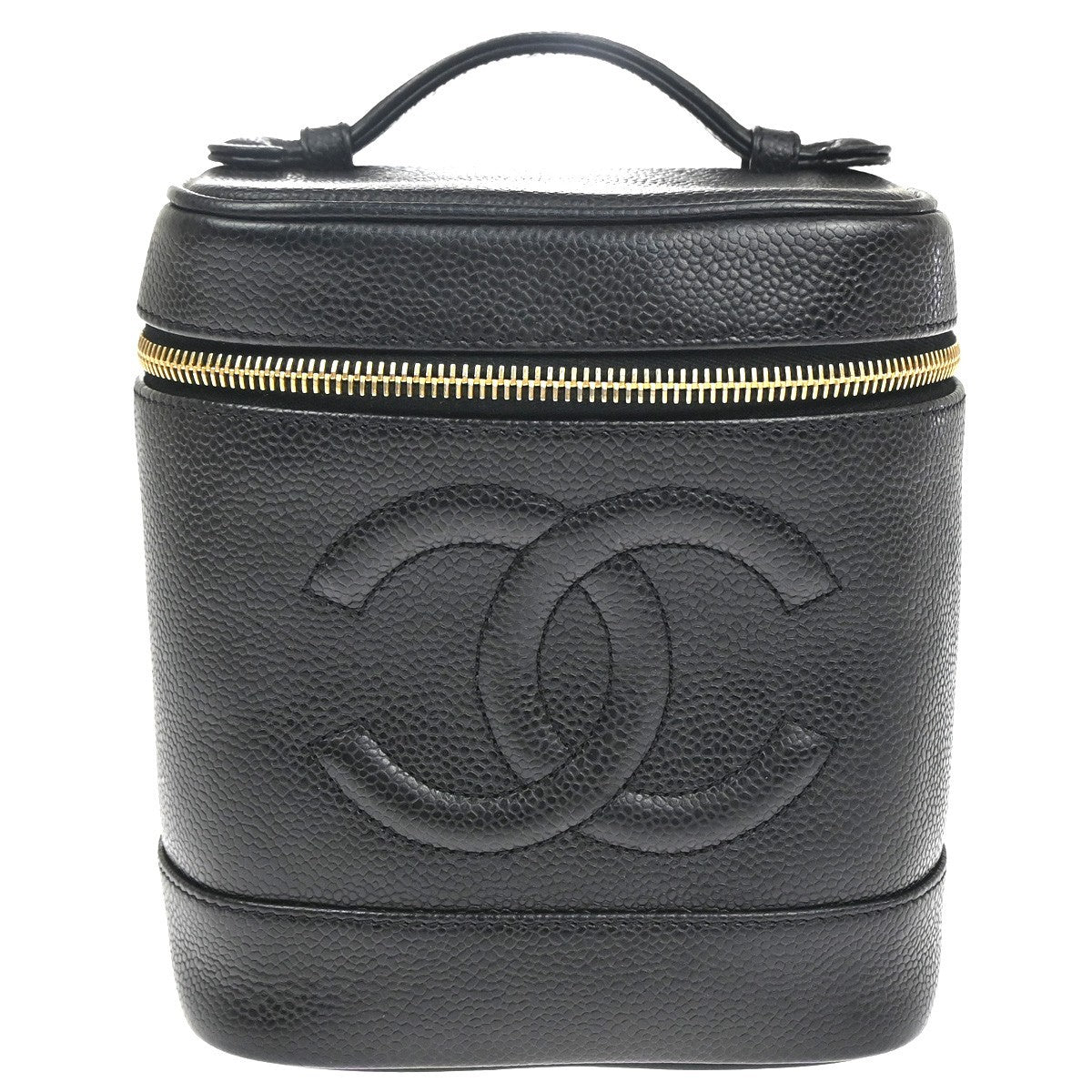 CHANEL CC Logo Vanity Hand Bag Grained Calfskin Leather Black GHW France 53CA769