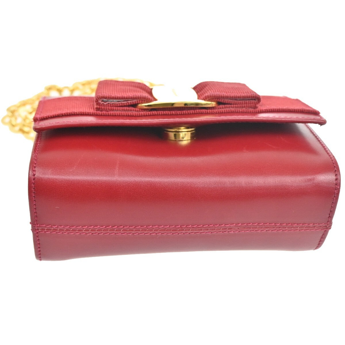 SALVATORE FERRAGAMO Vara 2Way Chain Mini Shoulder Clutch Bag Leather Red 31EE972