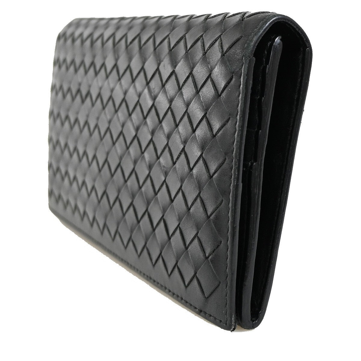 BOTTEGA VENETA Logo Intrecciato Bifold Long Wallet Leather Black Italy 69EE267